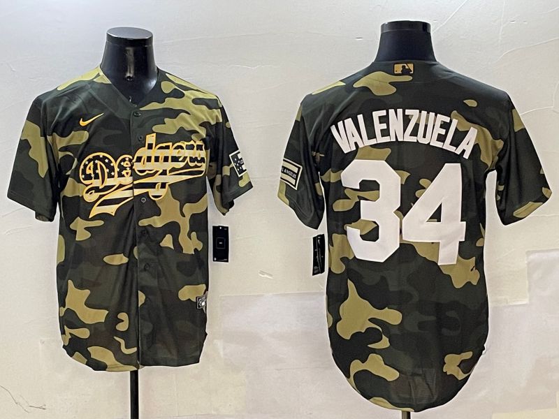 Men Los Angeles Dodgers #34 Valenzuela Camo Joint Name 2025 Nike MLB Jersey style 1